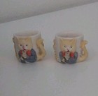 Cats Drinking From Cups yellow Orange Flowers miniature Ceramic Mugs set Of 2