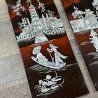 3 Vintage Asian Mother Of Pearl Inlay Red Lacquer Wall Panels Village Landscape
