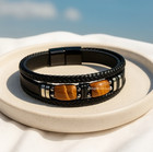 Black Leather Tiger Eye Stone Bracelet Men Jewelry Luxury Gift Healing Gemstones