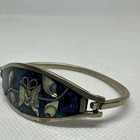     vintage Alpaca Mexico Silver Abalone Inlay Butterfly Hinge Bangle Bracelet    