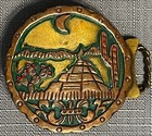 Vtg Mexican Belt Buckle Aztec Mayan Folk Art 2pc Round Copper Brass Handmade