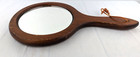 Antique Vintage Handheld Solid Wood Vanity Barber Mirror Bird Flowers