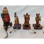 Vintage Ganz Christmas Wooden Pull Toy Figures 4 Pc Reindeer Bear Angel Santa