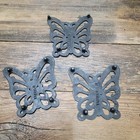 Vintage Lot Of 3 Mcm Cast Iron Butterfly Trivets Footed Taiwan 3 5  