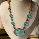 Antique Blue Czech Large Glass Pendant Necklace 1920s