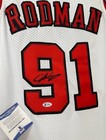 Dennis Rodman White Chicago Bulls Hand Signed Jersey 1997-98 Beckett Coa