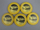 Lot Of 5 Antique Florida Palms 1925 Clay Poker Chips H c  Evans Co  Chicago
