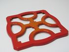 Vintage 1950s Descoware Enamel Cast Iron Trivet Flame Orange Belgium Mcm  us24