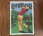Vintage 70   s Retro Art Golfer Handmade Hanging Wall Decor Latch Hook Rug 24x33