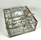 Vintage Hinged Jewelry Box W  Glass  Mother Of Pearl Butterfly  4 25   