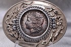 Western Belt Buckle  German Silver With 1896 Morgan Dollar