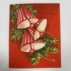 Embossed A-meri-card Christmas Bells Greeting Card W  Envelope 1952 Mcm Stamp