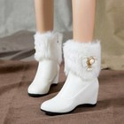 Womens Fashion Winter Fur Trim Metal Decor Bowknot Wedge High Heels Ankle Boots