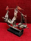 Vintage Hand-carved Wooden  pinta  Ship Model With Canvas Sails