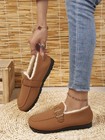 Women s Fleece Lined Loafers Buckle Slip-on Moccasin Flats Warm Winter Shoes