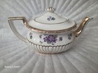 Gibsons Ceramic White Floral Teapot W  Lid Gold Trim Purple 4 Cup Vintage