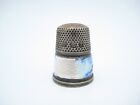 Antique Sterling Silver Sewing Thimble Size 7 Germany Porcelain Shell