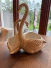 Vintage Capodimonte Double Swan Planter With Delicate Pastel Flowers