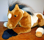 Fao Schwarz Laying Brown   White Pinto Paint Horse Realistic Pony Plush 16 