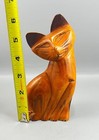 Vintage Wooden Carved Sitting Cat Figurine 6 25 