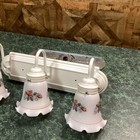 Vintage White Glass Light Shade Pink Rose Striped Rippled Wall Vanity Lights Set
