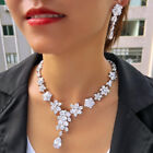 Silver Plated Cz Flower Drop Pageant Necklace Earrings Brilliant Jewelry Set