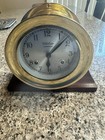 Chelsea Ship   s Bell Clock 4 5    Traditional Brass   Mahogany Base W  Wind Up Key