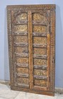 Antique Wooden Large Window Frame With 2 Panels Original Old Fine Brass Metal Fi