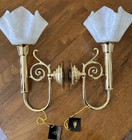Pair Of Wall Candle Sconces Venetian Brass Glass Partylite Hollywood Regency Vtg