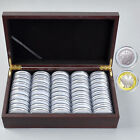 50pcs 46mm Plastic Coin Capsules With Wooden Storage Box Case Collection Holder