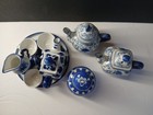 Vintage Miniature Porcelain Tea Set Features A Classic Blue And White Floral   