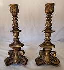 Pair Of Vintage Baroque 11   Tall Heavyweight Brass Candle Holders