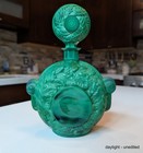 Large Emerald Green Czech Malachite Art Glass Bottle Decanter Flacon Vintage 9  