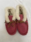 Pink Moccasin Suede Shearling Slippers With Faux Fur Lining  Bow  Fur Trim