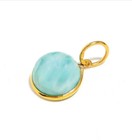 Natural Blue Larimar Round Gemstone Charm  Solid 18k Gold Charm  Charm Pendant