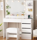 Makeup Vanity Desk With Lighted Mirror   Power Outlet 35 4  Vanity Table Set Wit