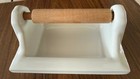 Vintage Mcm White Ceramic Toilet Paper Holder Wooden Rod