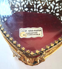 Vtg Heart Shape Ormolu Beveled Glass Ornate 24 Kt Plated Filigree Jewelry Box 