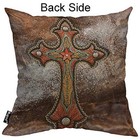  Cross Pillow Cover Tooled Leather Western Decor Turquoise And Brown 18 x 18  
