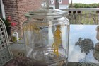 Vintage Original Antique Glass Yellow Planters Mr  Peanut Counter Jar With Lid