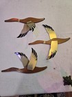 Mid Century Modern Teak   Brass Masketeer Ducks Set Of 3 Wall Art 