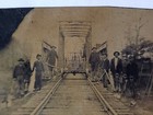 Antique Tintype Photo Railroad Workers Handcart Train Truss Bridge   Water Tank