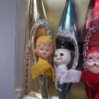 4 Glass Christmas Ornament Diorama Mercury Glitter Teardrop Santa Japan Vintage