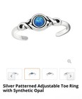 Silver 925 Patterned Adjustable Toe Ring With Synthetic Opal