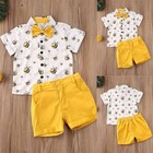 Toddler Kid Baby Boy Girl Short Sleeve Cartoon Print Tops Shirt Pant Outfits Set