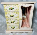 Vintage Hand Painted Wooden Floral Jewelry Box Armoire Mirror Cottage Chic