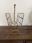 Vintage Mid Century Modern Brass Magazine Rack Newspaper Holder Wood Handle Mcm