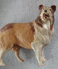 Vintage 6 5  Hollow Plastic Brown Lassie Rough Collie Dog Figure Open Mouth
