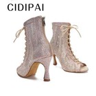 Women High Top Latin Dance Shoes Rhinestone Sexy Soft Sole Party Dance Boots
