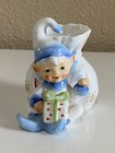 Vtg Almak Japan Blue Pixie Elf Ceramic Figurine Vase Christmas Present Sack